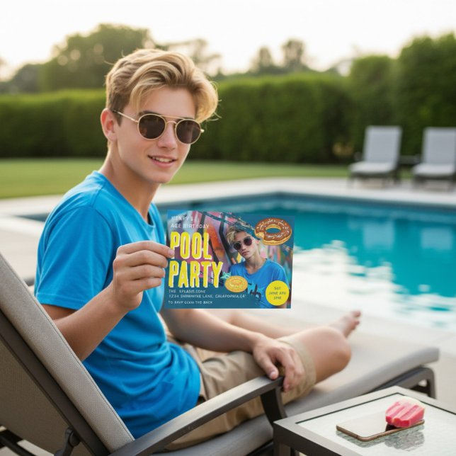 Convites Summer Pool Party Birthday photo  (Criador carregado)