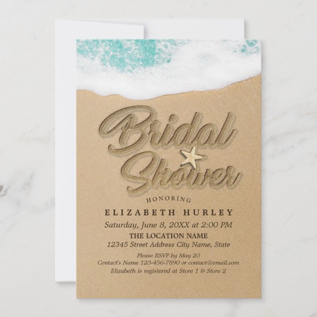 Convites Summer Sandy Beach Chá de panela Starfish (Frente)