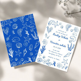 Convites Summer Seashells Frame Beach Wedding Blue 