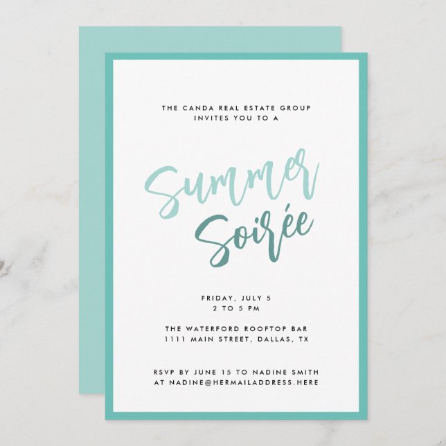 Convites Summer Soiree Modern Script Corporate Summer Party (Frente/Verso)