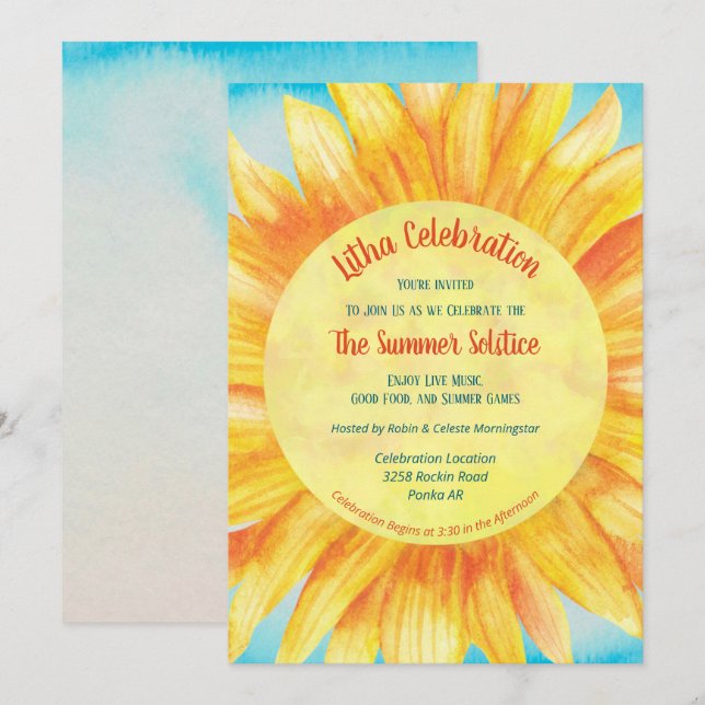 Convites Summer Solstice Sunflower Sun Wiccan Litha Party (Frente/Verso)