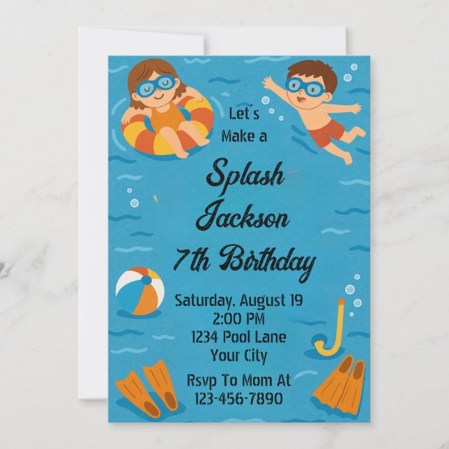Convites Summer Splash Birthday (Frente)