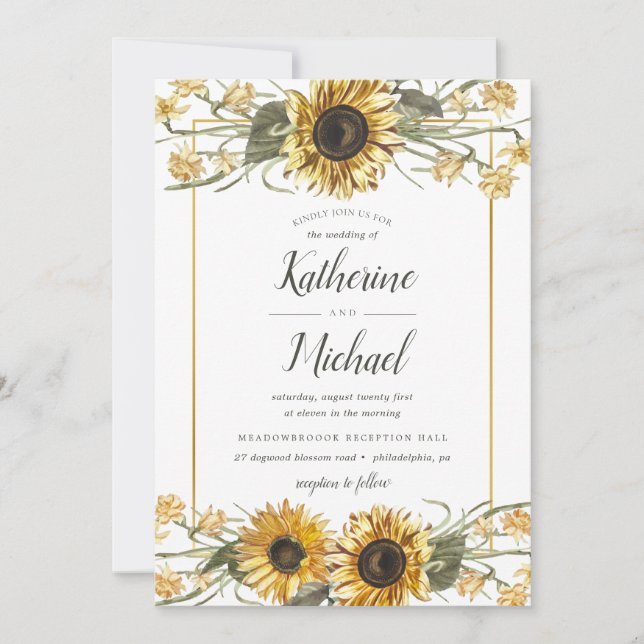 Convites Summer Sunflower Wedding (Frente)