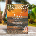 Convites Summer Sunset Beach Glow Mason Jar 50º aniversário<br><div class="desc">Tropical Summer Sunset Beach Glow Mason Jar 50th Convites de aniversário.</div>