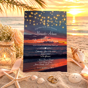 Convites Summer Sunset String Lights Tropical Beach Weding