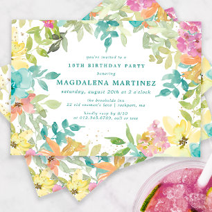 Convites Summer Watercolor Floral 18ª Festa de aniversário