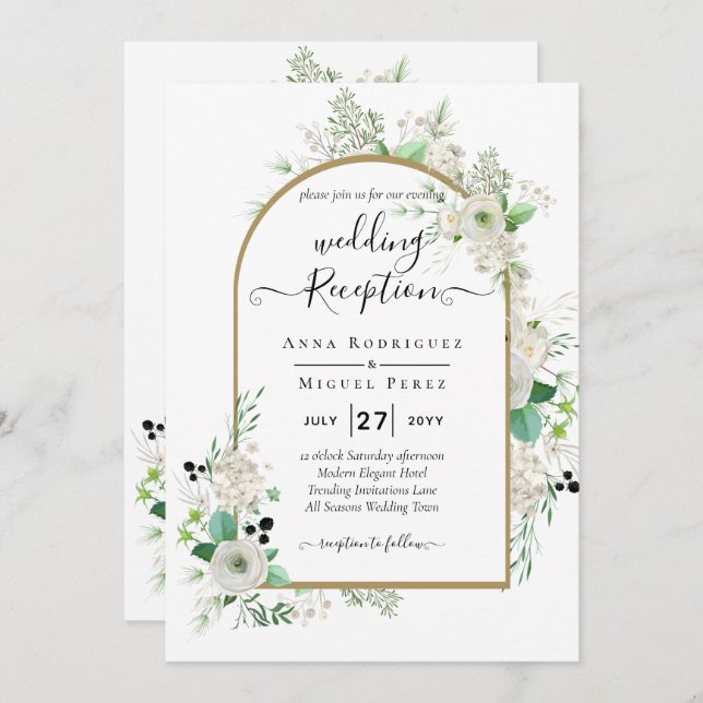 Convites Summer White Roses Emerald Sage Greenerding WEDDIN (Frente/Verso)