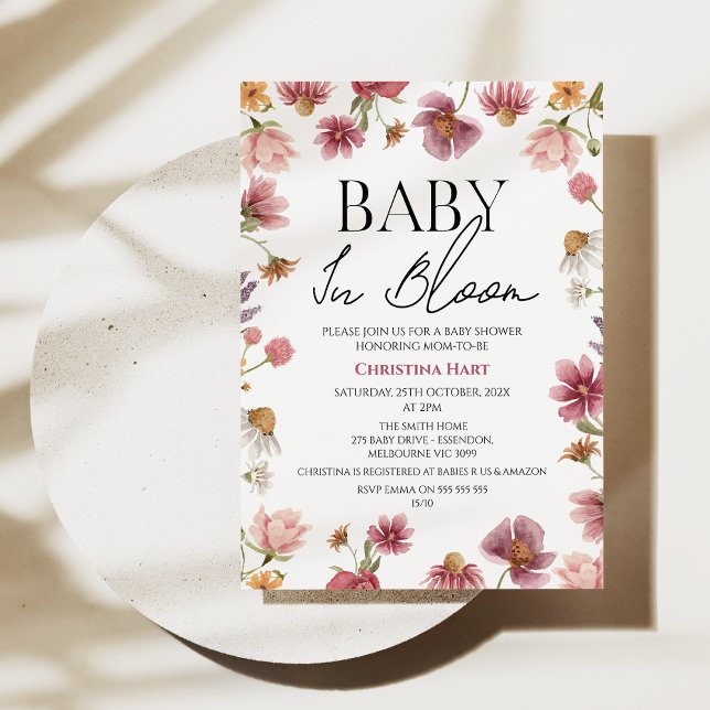 Convites Summer Wildflower Baby in Bloom Chá de fraldas (Wildflower baby shower invitation, Baby in bloom baby shower invitation, Bohemian, Spring baby)