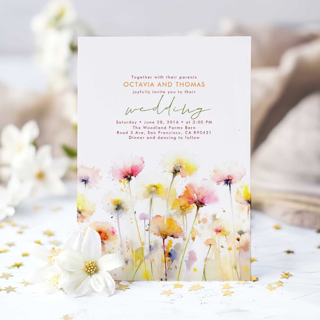 Convites Summer Wildflower Casamento Romântico de Boho (Elegant Wildflowers Wedding Invitation)