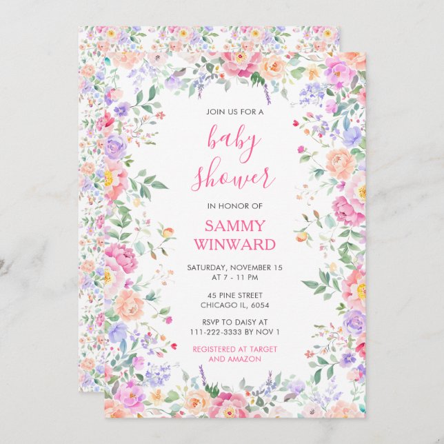 Convites Summer Wildflower Chá de fraldas (Frente/Verso)