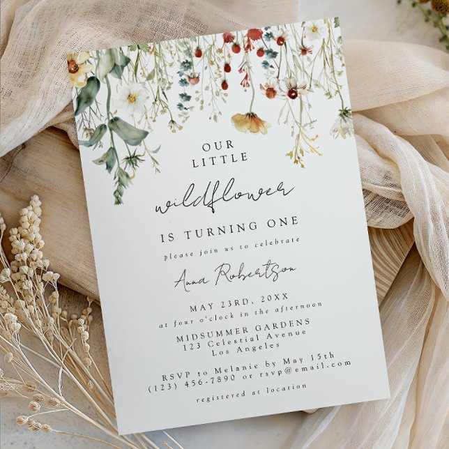 Convites Summer Wildflower Field 1st Birthday Invitation (Criador carregado)