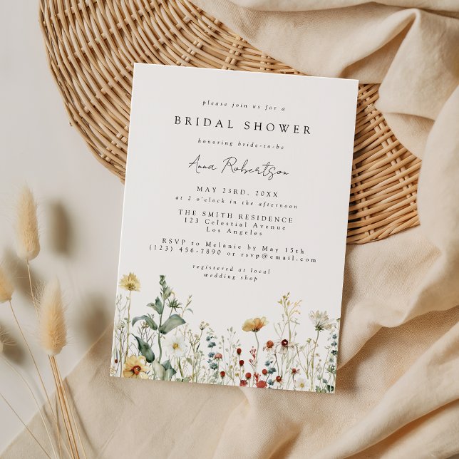 Convites Summer Wildflower Field Bridal Shower Invitation (Criador carregado)