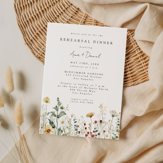 Convites Summer Wildflower Field Wedding Rehearsal Dinner (Criador carregado)