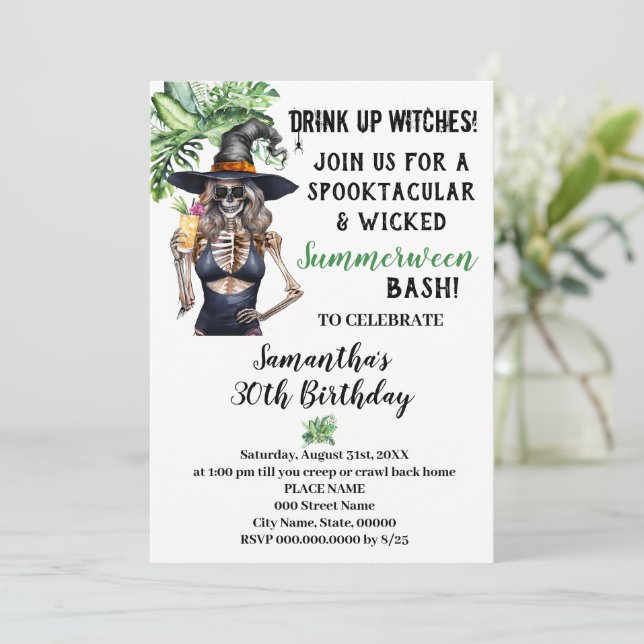 Convites Summerween Drink Up Witches Pool Birthday Party (Em pé/Frente)