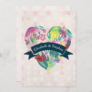 Convites Summery Floral Heart com Casamento de Fita