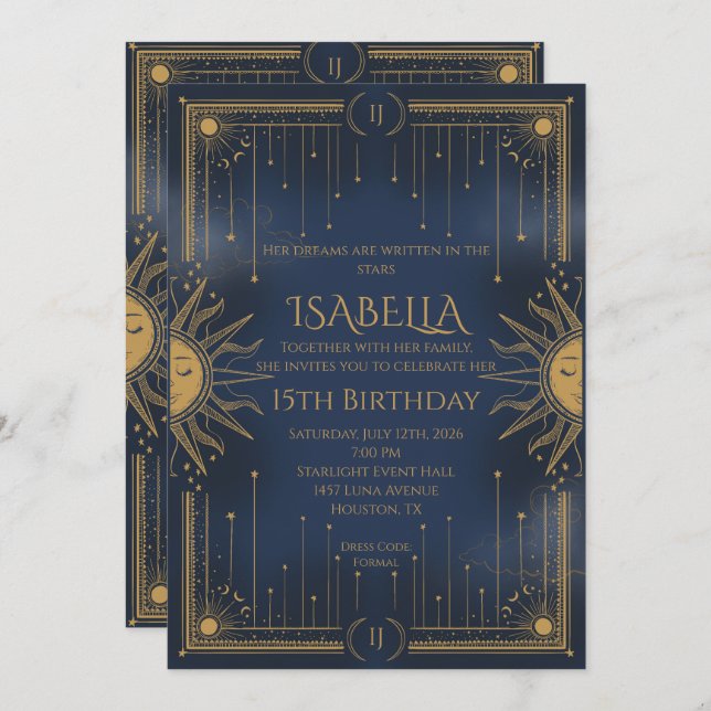 Convites sun and stars (Frente/Verso)