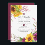 Convites Sun e Burgundy Plum Floral Bat Mitzvah<br><div class="desc">Girassóis russos e dahlias bat mitzvah convite de festas em tons de burgundy e cores do sol.</div>