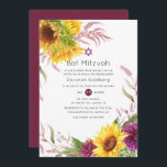 Convites Sun e Burgundy Plum Floral Bat Mitzvah<br><div class="desc">Girassóis russos e dahlias bat mitzvah convite de festas em tons de burgundy e cores do sol.</div>