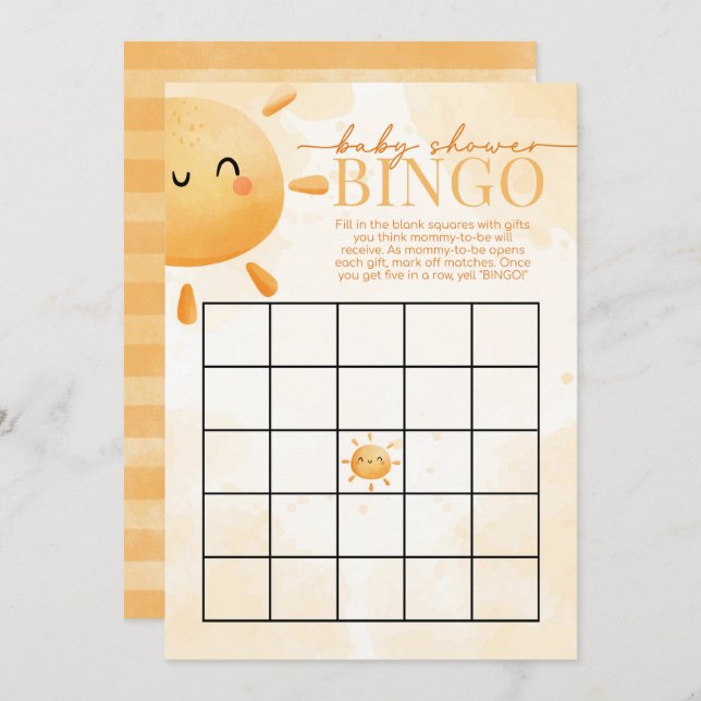 Convites Sun Sunshine Chá de fraldas BINGO Game (Frente/Verso)