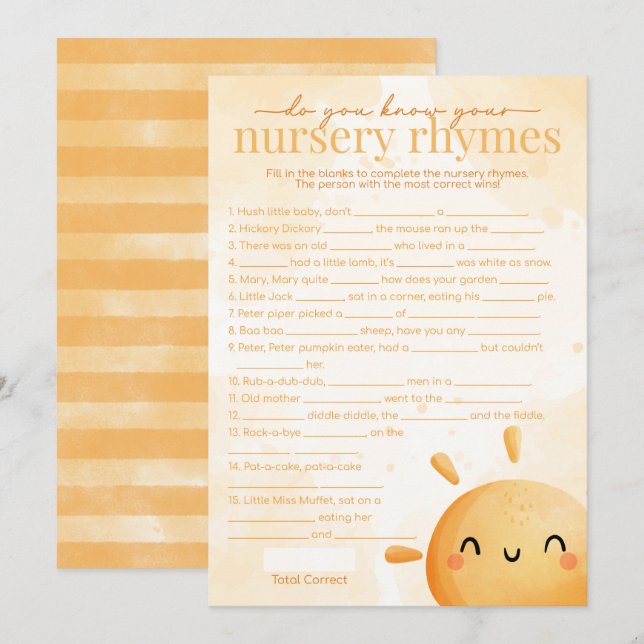 Convites Sun Sunshine Nursery Rhyme Jogo de Chá de fraldas (Frente/Verso)