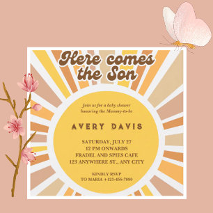 Convites Sunburst Aqui Vem O Filho Amarelo Castanho Flat Re
