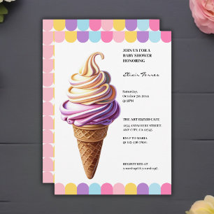 Convites Sundae de Sorvete Pastel Colorido Baby Shower