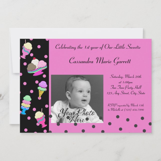 Convites Sundae Shoppe/ Foto Aniversário (Frente)