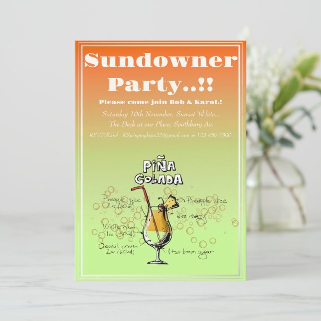 Convites Sundowner Pina Colada Cocktail (Em pé/Frente)