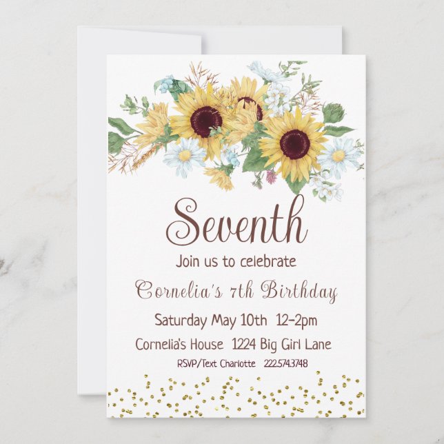 Convites Sunflower 7 Birday (Frente)