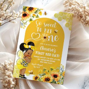 Convites Sunflower Afro Girl Honey Primeiro Aniversário De 