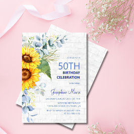 Convites Sunflower Aged Wall Brick Greenery Aniversário
