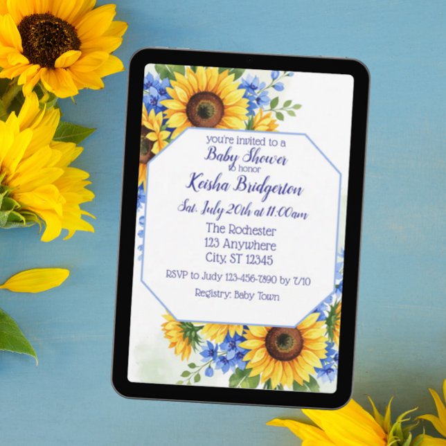 Convites Sunflower and Blue Baby Shower (Criador carregado)