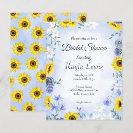 Convites Sunflower and Dusty Blue Rose Bridal Shower