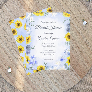 Convites Sunflower and Dusty Blue Rose Bridal Shower