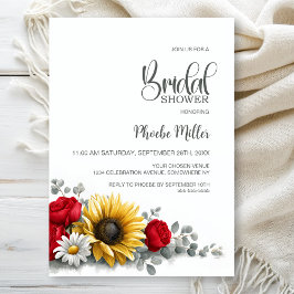 Convites Sunflower and Red Rose Floral Bridal Shower
