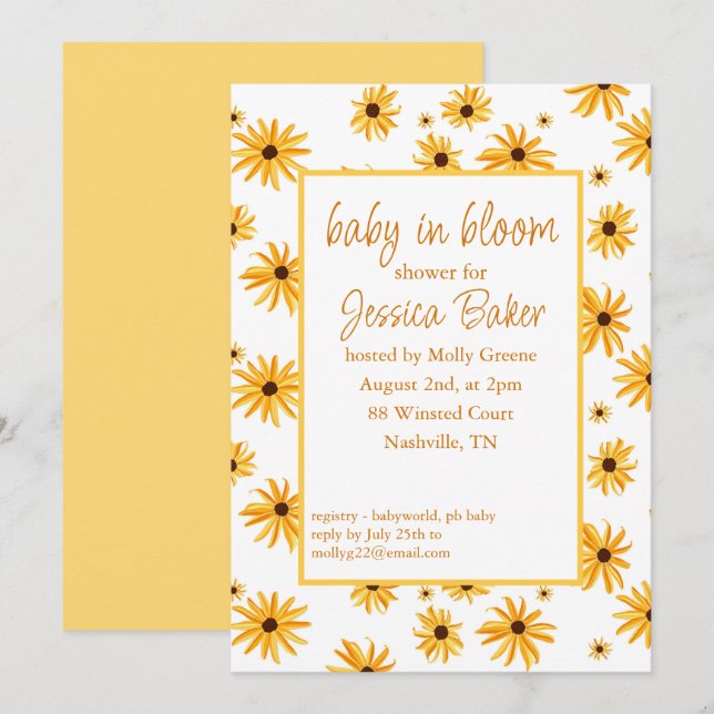 Convites Sunflower Baby in Bloom Invitation (Frente/Verso)