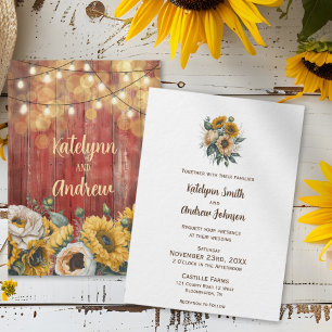 Convites Sunflower Barn Wood String Luz Rustic Weding