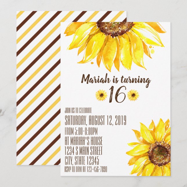Convites Sunflower Birday (Frente/Verso)