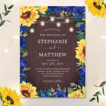 Sunflower Blue Floral Mason Jar Weding