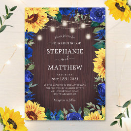 Convites Sunflower Blue Floral Mason Jar Weding