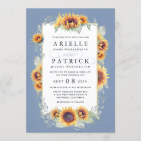 Sunflower Blue Watercolor Rustic Themed Weding
