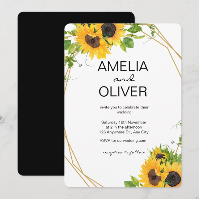 Convites Sunflower Bohemian Floral Weditation (Frente/Verso)