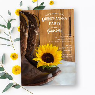 Convites Sunflower Boots Country Western Quinceanera