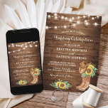 Convites Sunflower Boots String Luz Oeste Casamento<br><div class="desc">Traga um toque de elegância rústica para o seu casamento com este Convite de Casamento Ocidental de Girassóis Boots Boots Lights Western. Este convite apresenta um belo design com girassóis, botas de cowboy e luzes de cordas brilhantes. Ideal para casais que amam o exterior e querem celebrar o seu amor...</div>