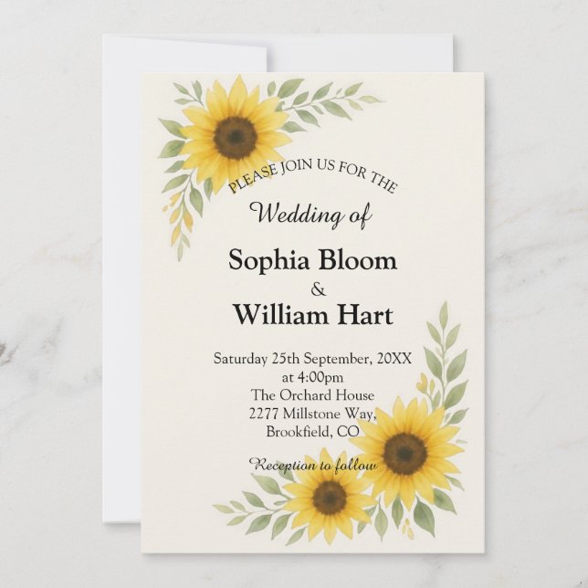 Convites Sunflower Border Wedding Invitation (Frente)