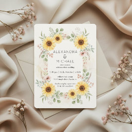 Convites Sunflower Botanical Rustic Wedding Invitation