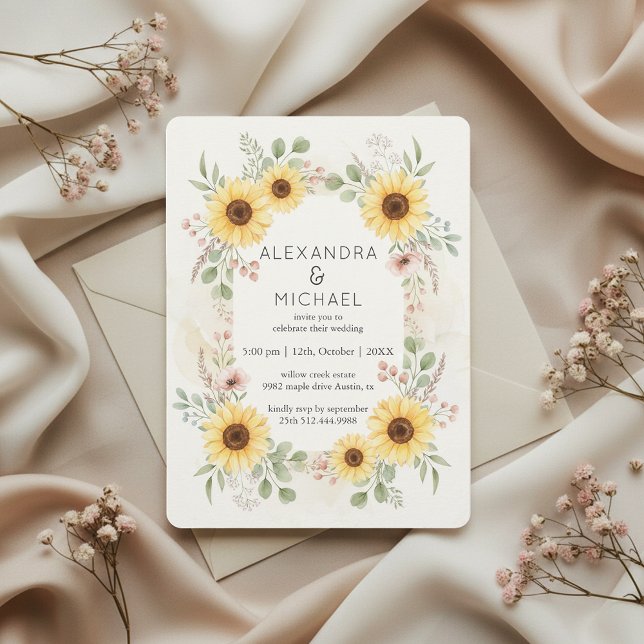 Convites Sunflower Botanical Rustic Wedding Invitation (elegant rustic florals)