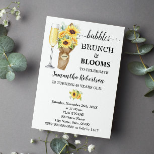 Convites Sunflower Bubbles Brunch e Blooms Aniversário