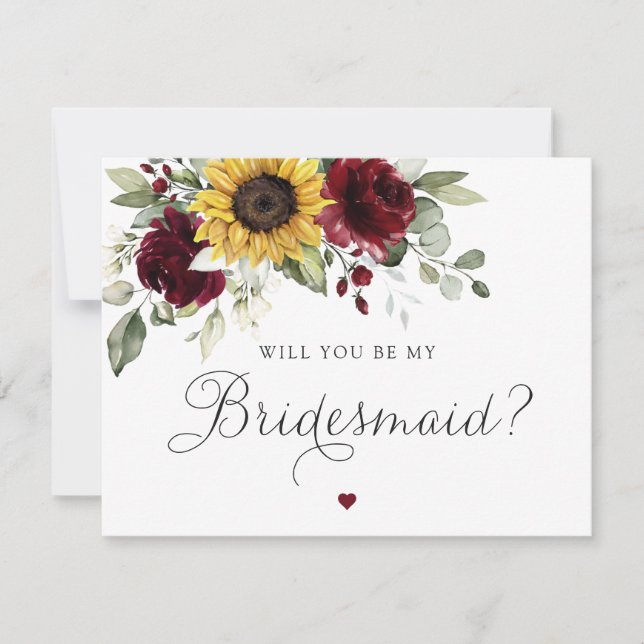 Convites Sunflower Burgundy Você Será Minha Carta De Brides (Frente)