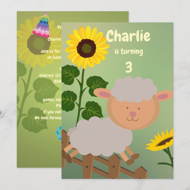 Convites Sunflower Charlie Birthday (Frente/Verso)